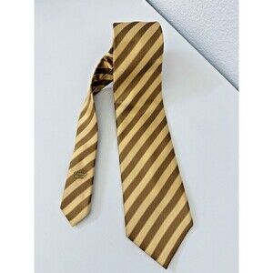 Countess Mara Silk Tie Gold Bronze Diagonal Regimental Stripe Crown Crest Preppy